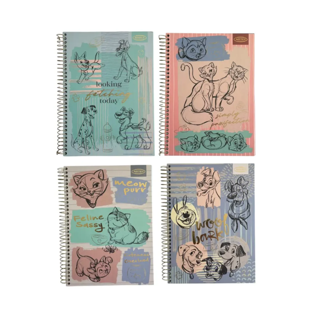 [kit-5180-cat dog classic] Pack 4 unidades Cuaderno triple 150 hojas Disney - Artel (Cat Dog classic)