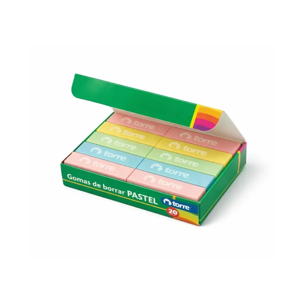Caja 20 unidades goma borrar colores pasteles - Torre / 22032