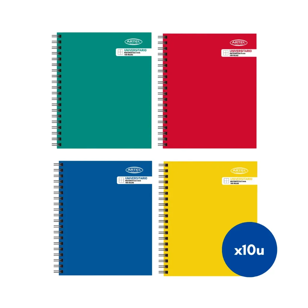 [kit-860] Pack 10 unidades Cuaderno universitario 5mm 100 hojas - Artel