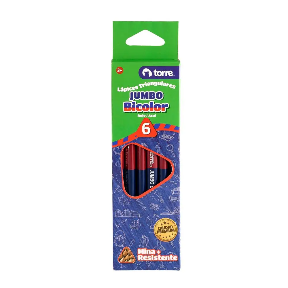 Caja 12 unidades Lápiz hexagonal bicolor 6 unidades - Torre / 35335