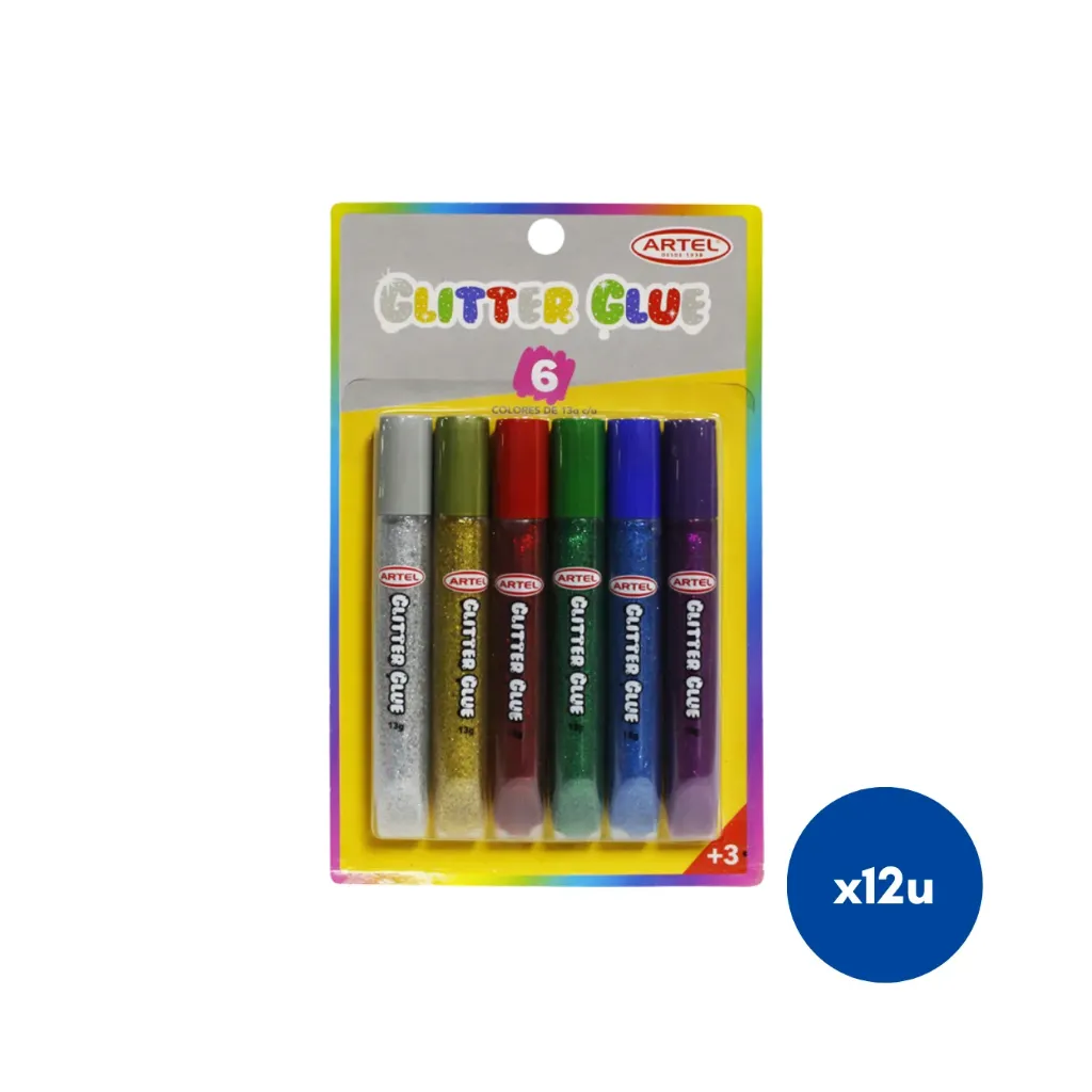Caja 12 unidades escarcha engomada 13ml 6 colores - Artel