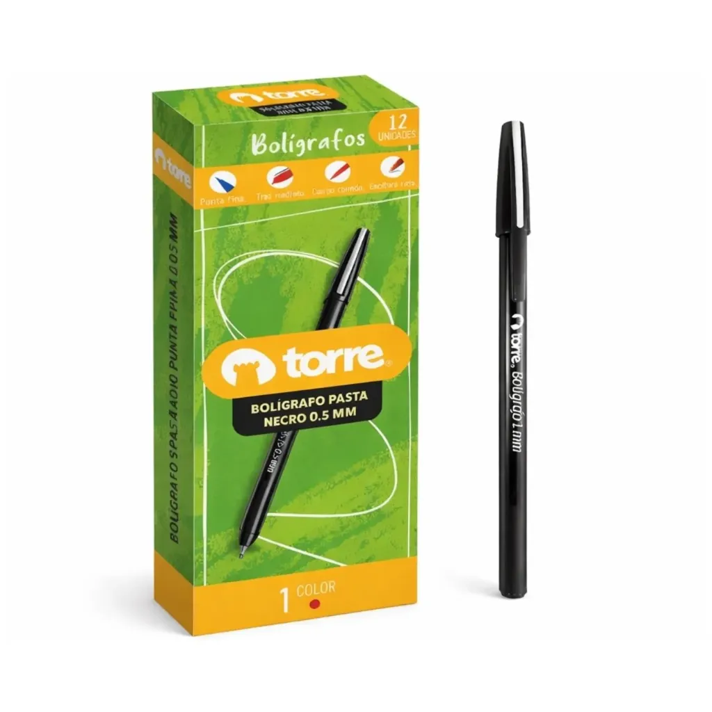 [kit-4778-negro] Caja 12 unidades Lápiz pasta 0.5mm - Torre / 34035-36 (negro)