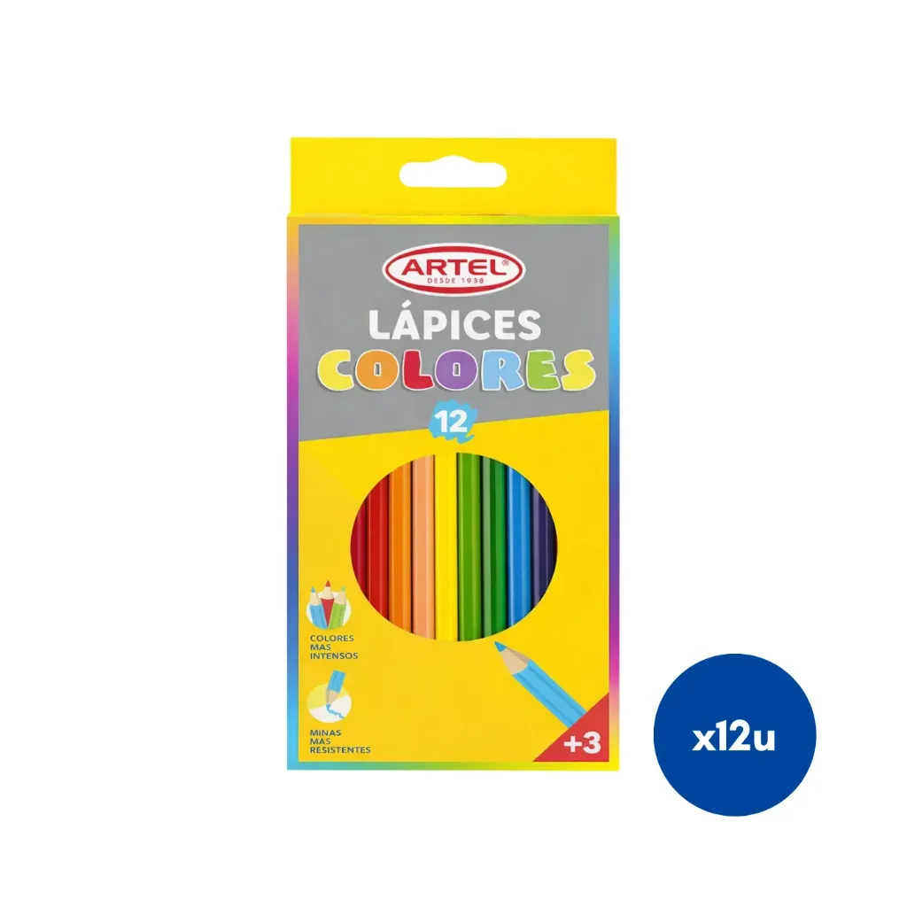[kit-2440] Caja 12 unidades Lápiz 12 colores hexagonal - Artel