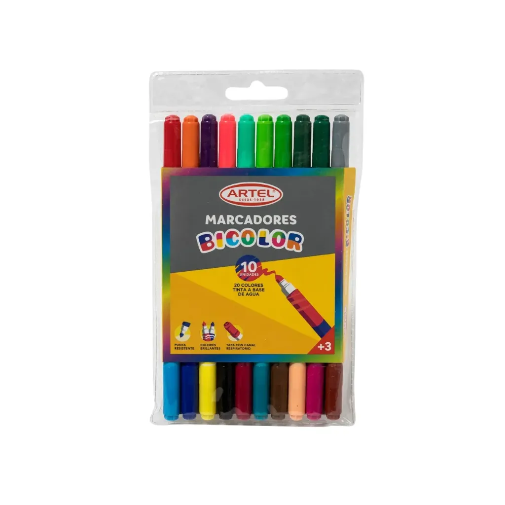 [kit-2695] Caja 12 unidades Marcadores bicolor punta fina 20 colores - Artel