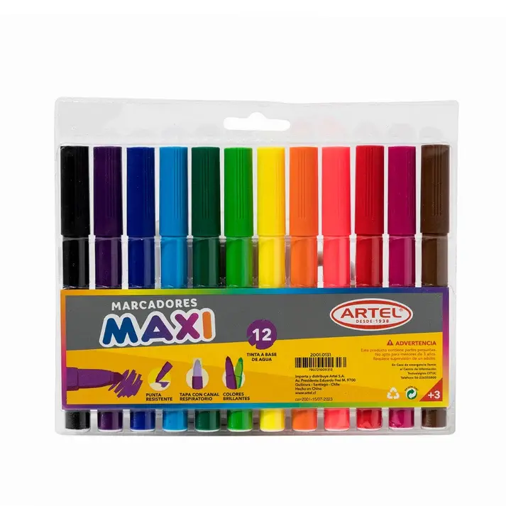 [kit-1782] Caja 12 unidades Marcadores jumbo maxi 12 colores - Artel
