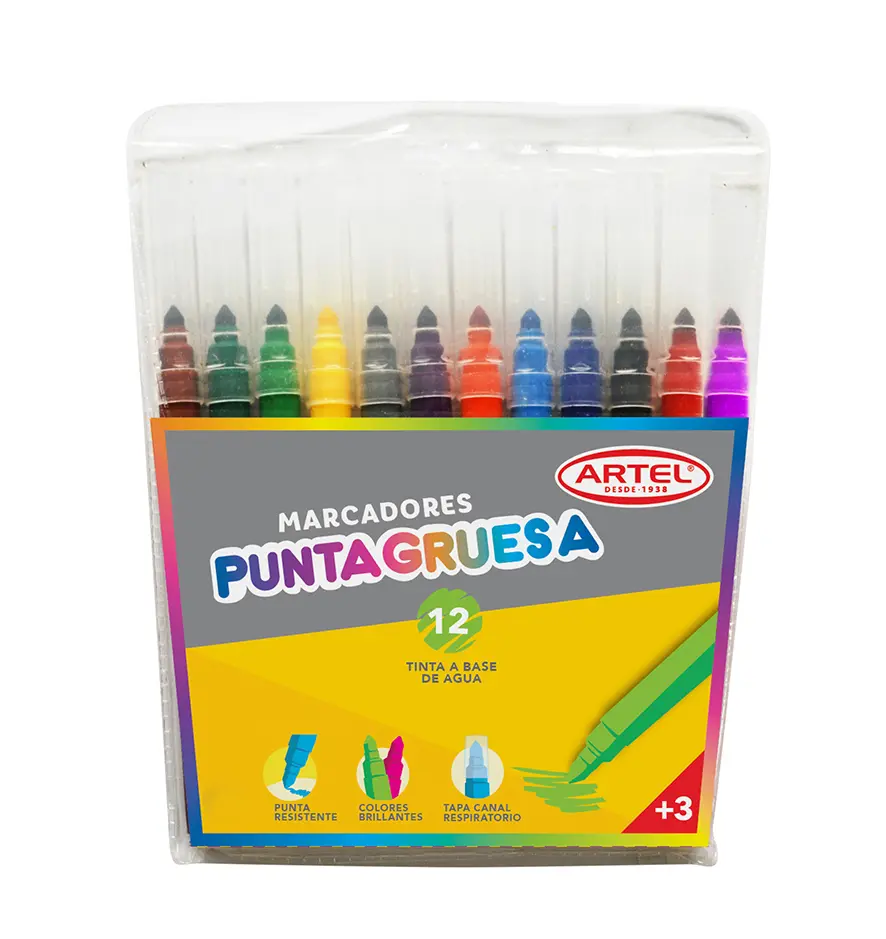 [kit-4526] Caja 12 unidades Marcadores punta gruesa 12 colores - Artel
