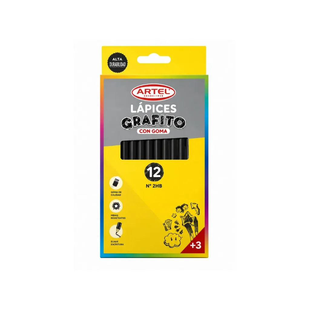 [kit-619] Caja 12 unidades Set 12 Lápices grafito N°2 hexagonal con goma - Artel