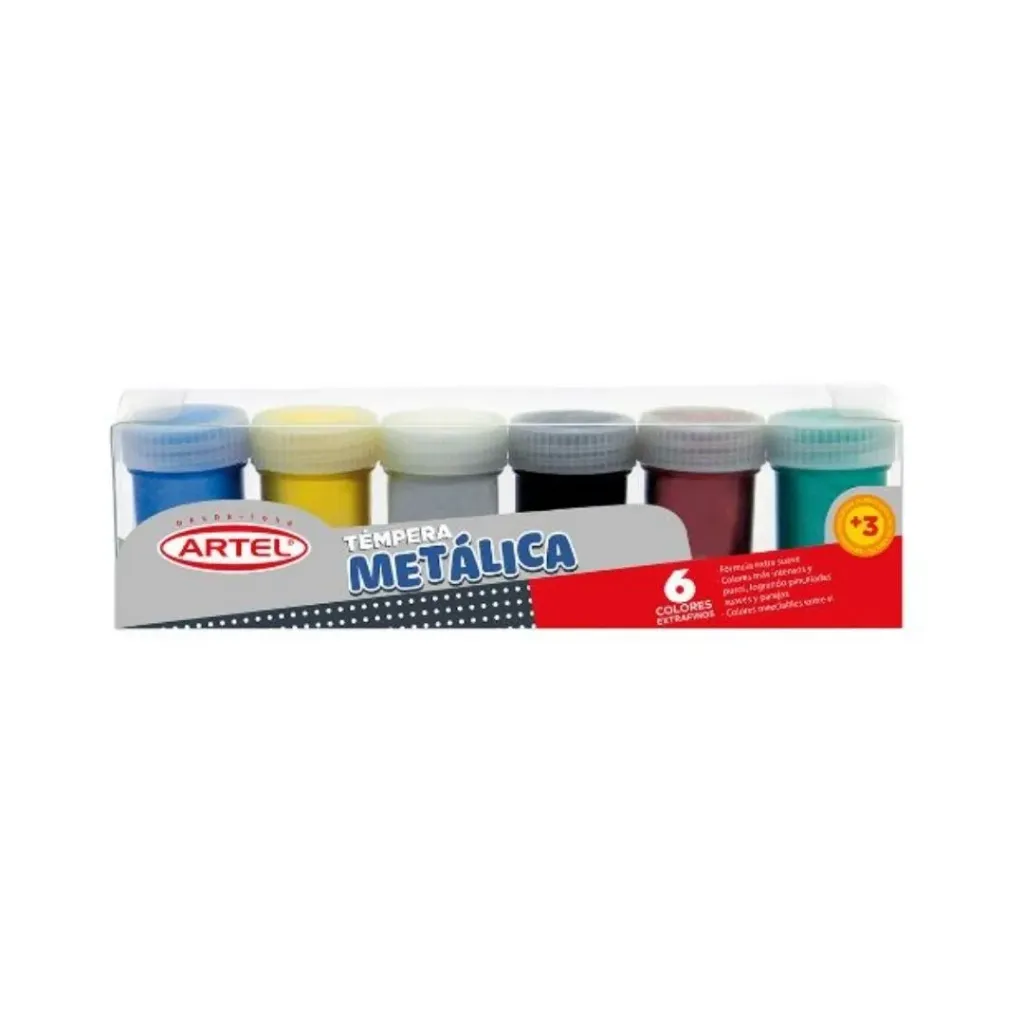 [kit-464] Caja 18 unidades Témpera metálica 6 colores - Artel