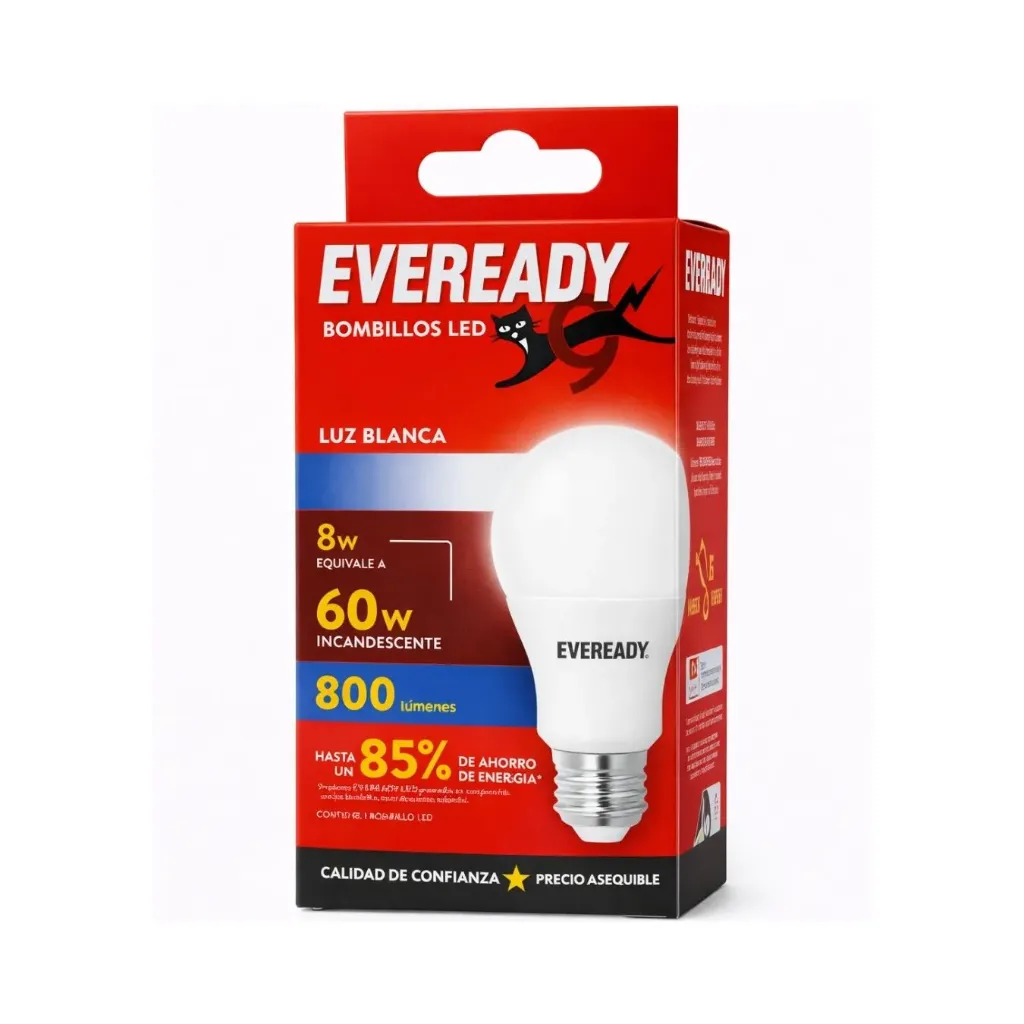[kit-4127] Caja 40 unidades Ampolleta led 8W/60 luz blanca (fría) - Eveready