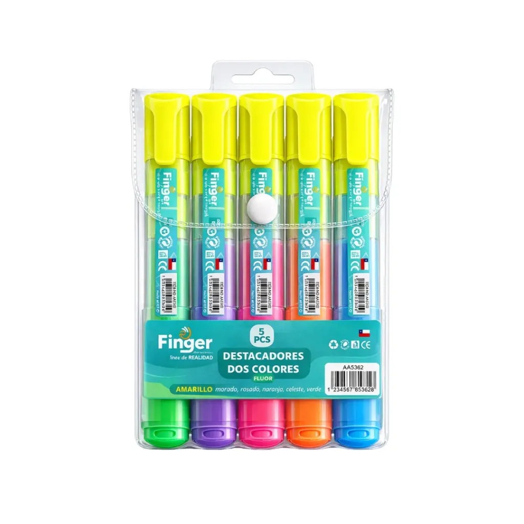 Caja 30 unidades Set destacadores doble punta 5 colores - Finger / AA5362