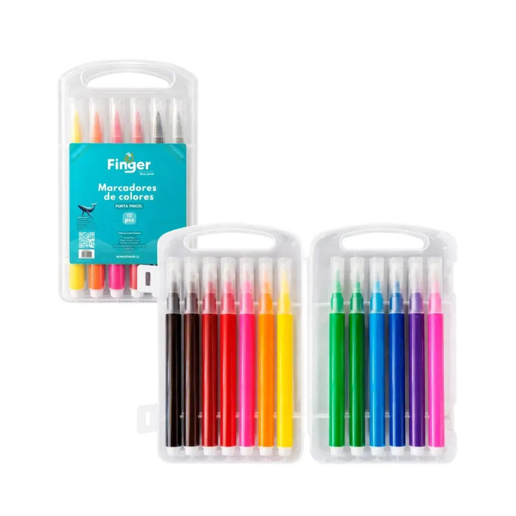 [kit-5002] Caja 24 unidades Marcadores punta pincel 12 colores - Finger / AA6138