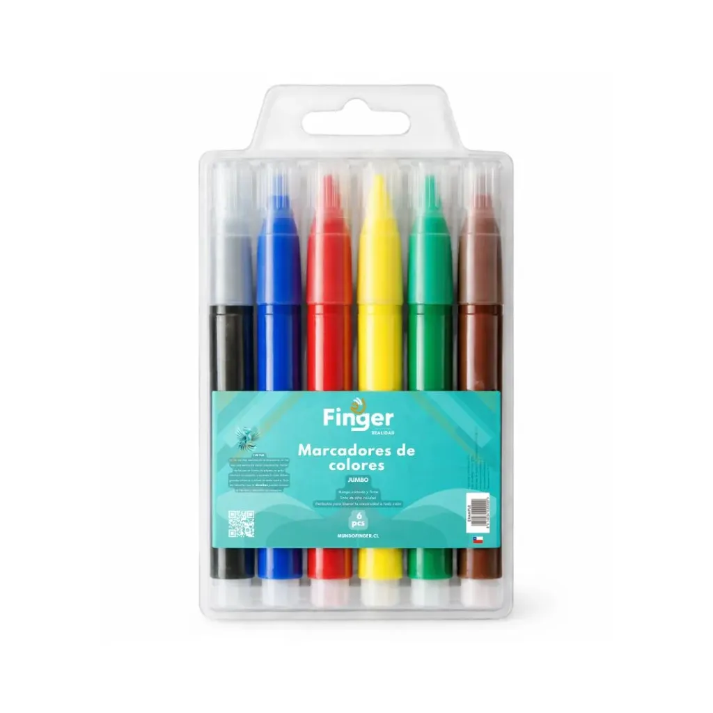 [kit-5001] Caja 12 unidades Marcadores jumbo 6 colores - Finger / AA6136