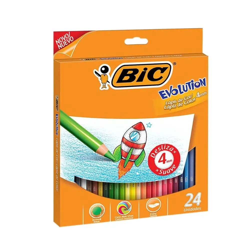 [kit-4016] Caja 3 unidades 24 lápices de colores evolution 4mm - Bic