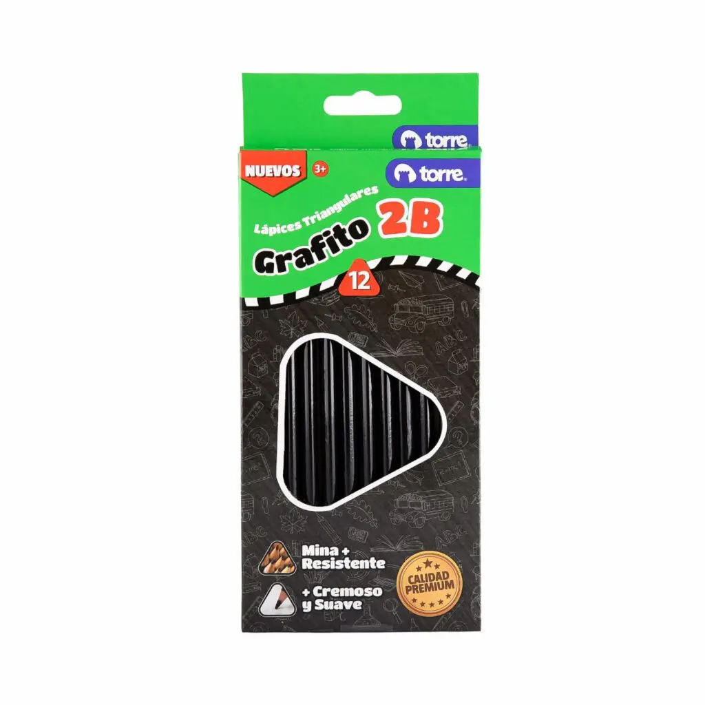 [kit-4832] Caja 12 unidades 12 lápices grafito triangular 2B - Torre