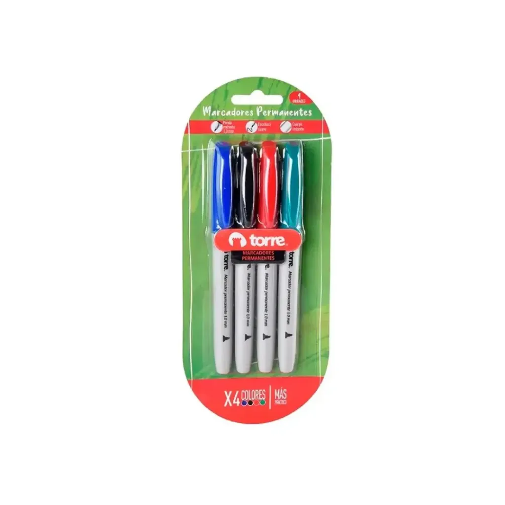 [kit-4025] Caja 12 unidades Marcador permanente 4 colores - Torre