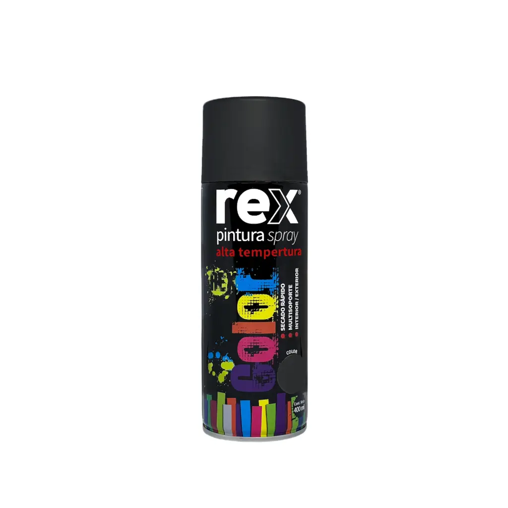 Caja 6 unidades pintura spray alta temperatura negro 400ml - Rex / 60035