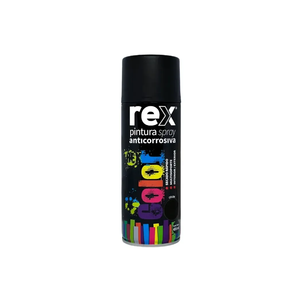[kit-3907] Caja 6 unidades Pintura spray anticorrosiva negro 400ml - Rex / 60036