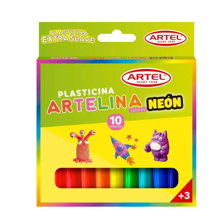 [kit-1708] Caja 12 unidades Plasticina neón 10 colores  - Artel