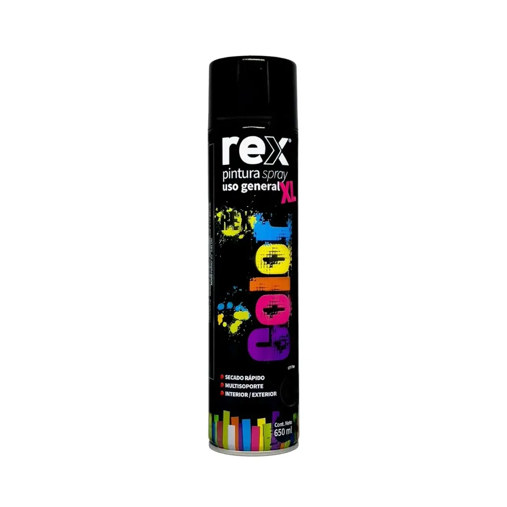 Caja 12 unidades pintura spray uso general negro brillante 650ml - Rex / 60300