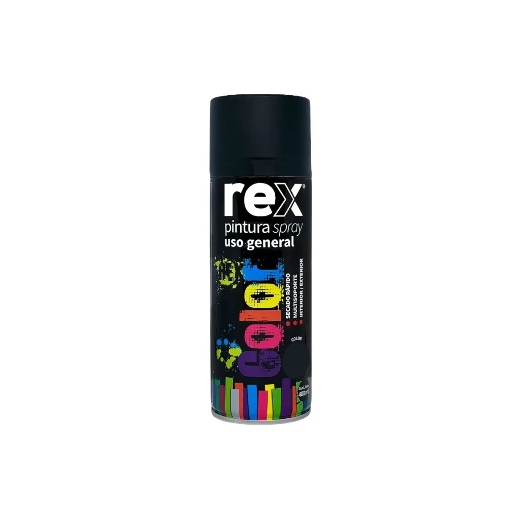 Caja 6 unidades pintura spray uso general negro mate 400ml - Rex / 60015