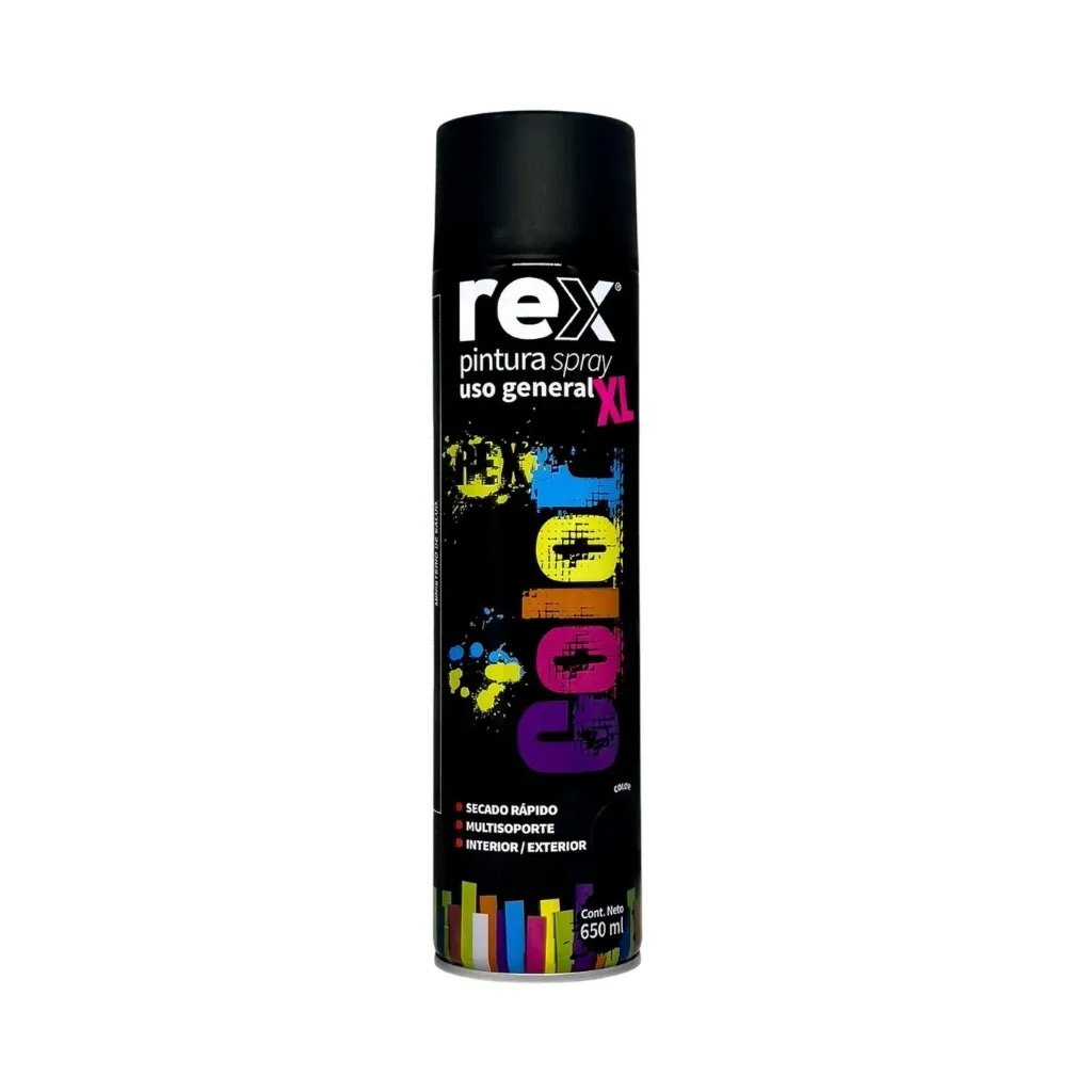 [kit-5020] Caja 12 unidades Pintura spray uso general negro mate 650ml - Rex / 60301