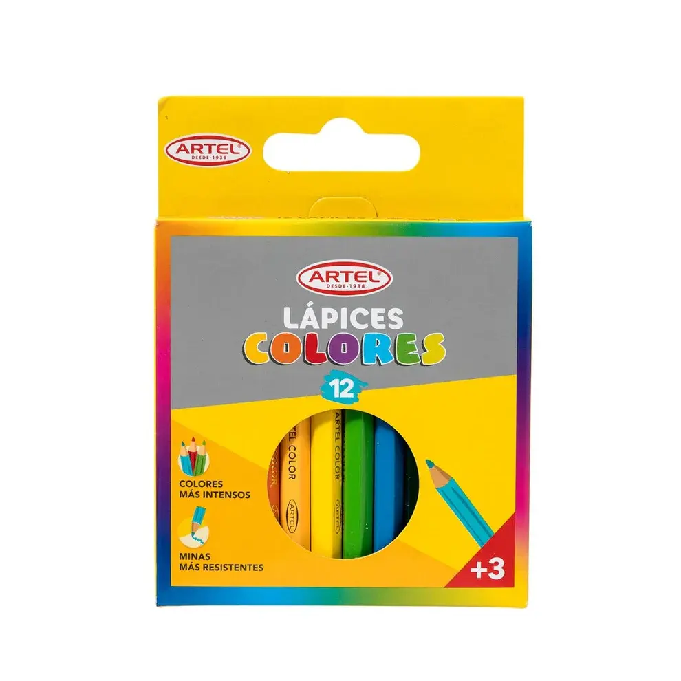 [kit-1014] Caja 12 unidades Lápiz 12 colores corto - Artel
