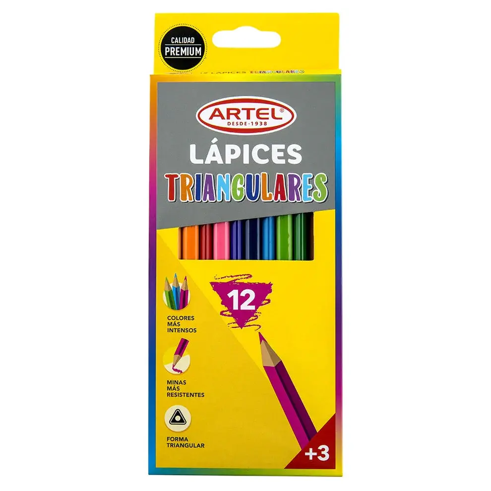Caja 12 unidades Lápiz Maxi triangular colores 5mm - Artel