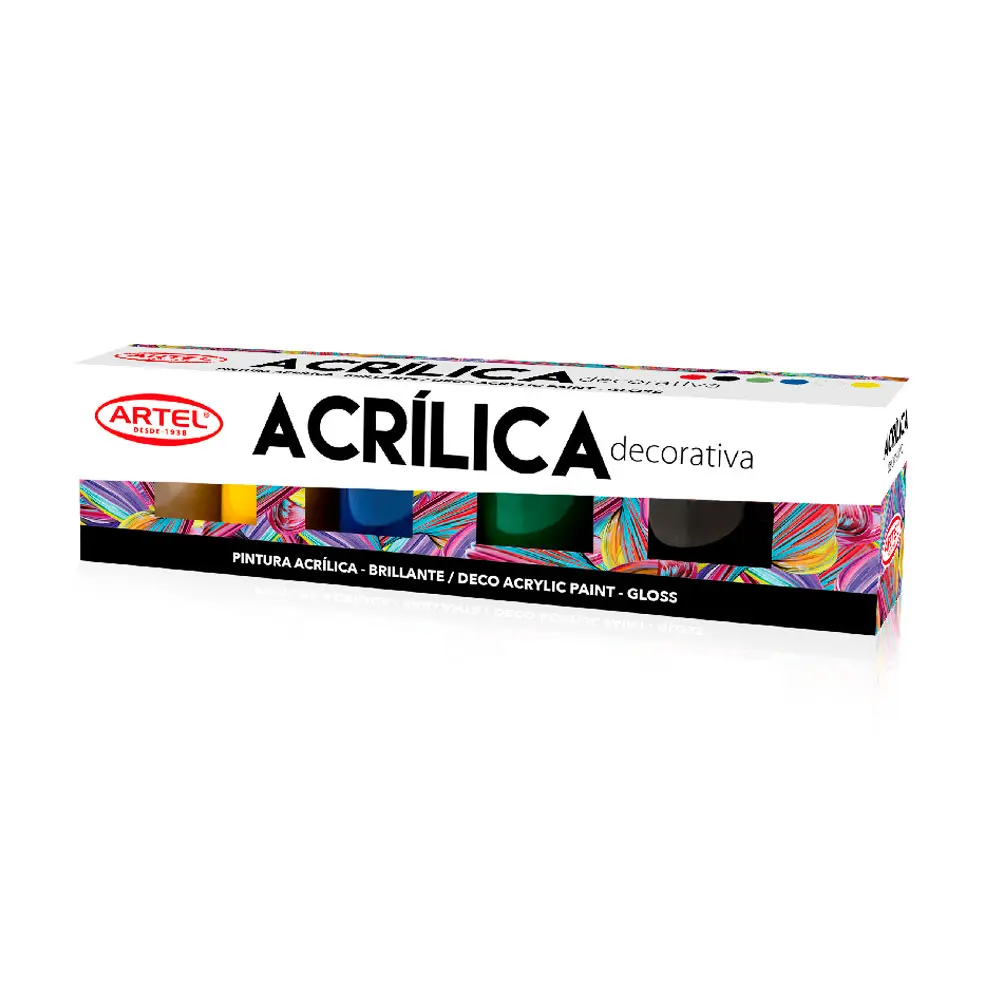 Caja 18 unidades MANUALIDADES PINTURA ARTEL ACRÍLICA  DECOR 6 COLORES 15 ML - Artel