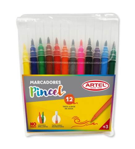 [kit-2152] Caja 12 unidades Marcadores punta pincel 12 colores - Artel