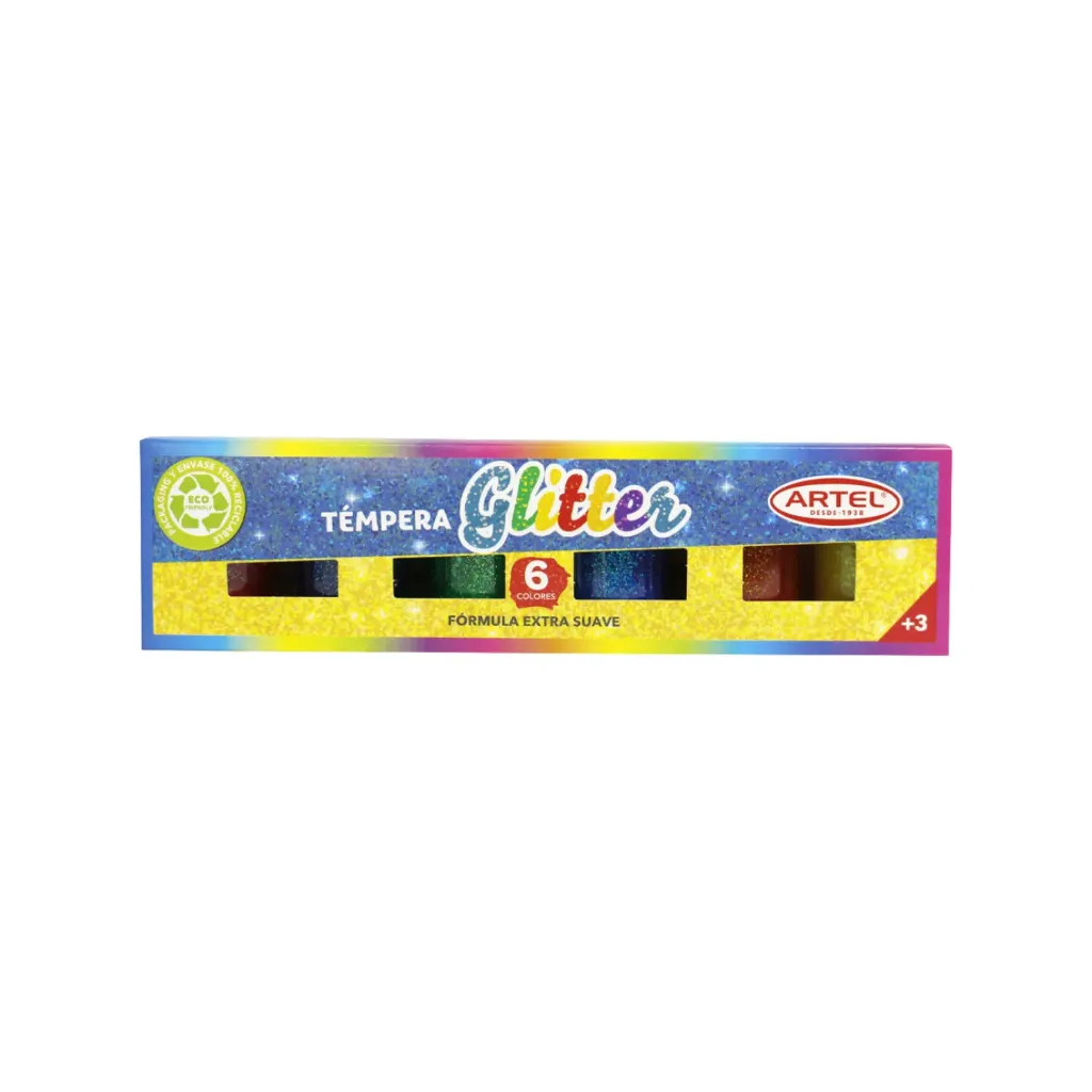 [kit-2875] Caja 24 unidades Témpera frascos glitter/color 15ml x6 - Artel