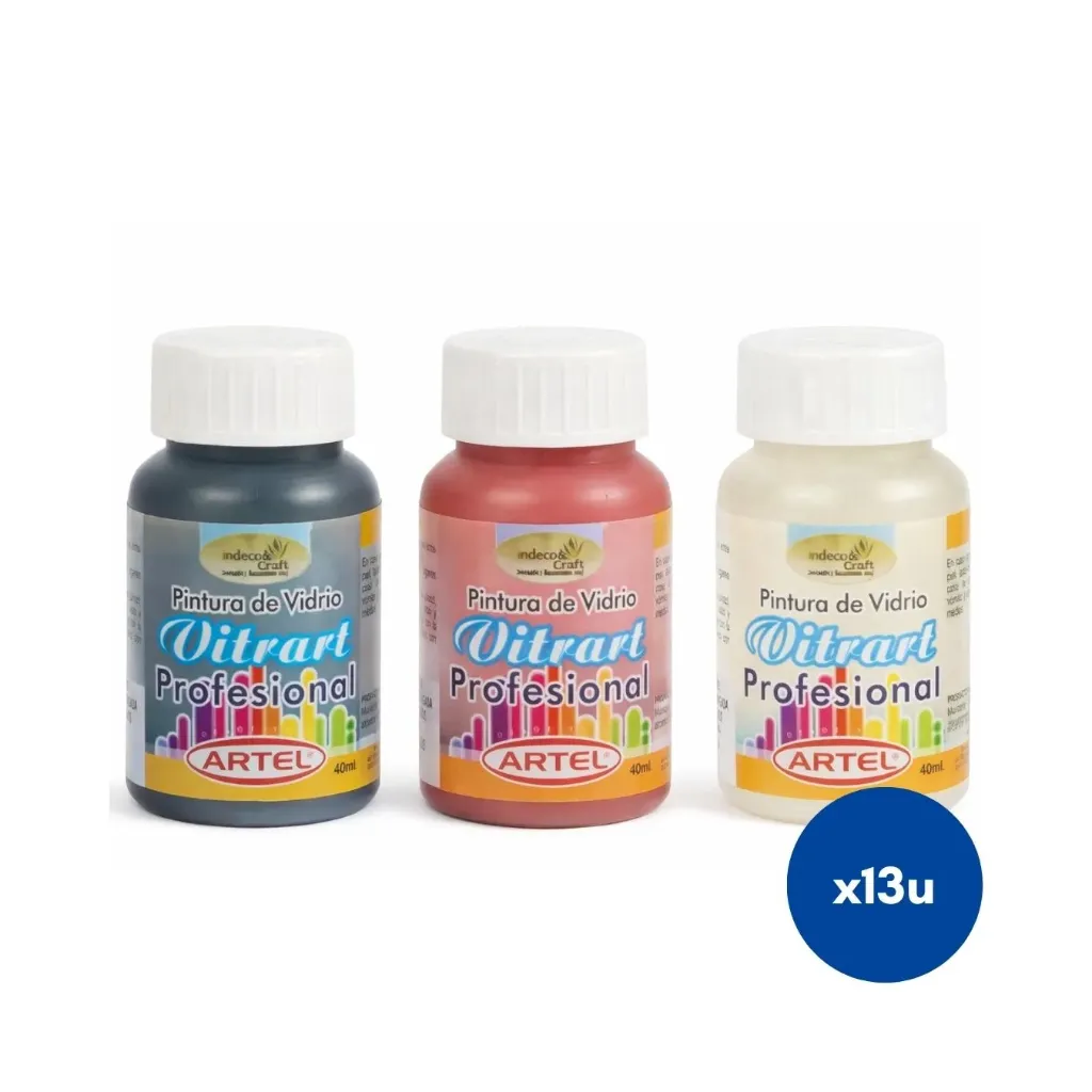[kit-2869] Caja 13 unidades Pintura vitrart surtido 40cc - Artel