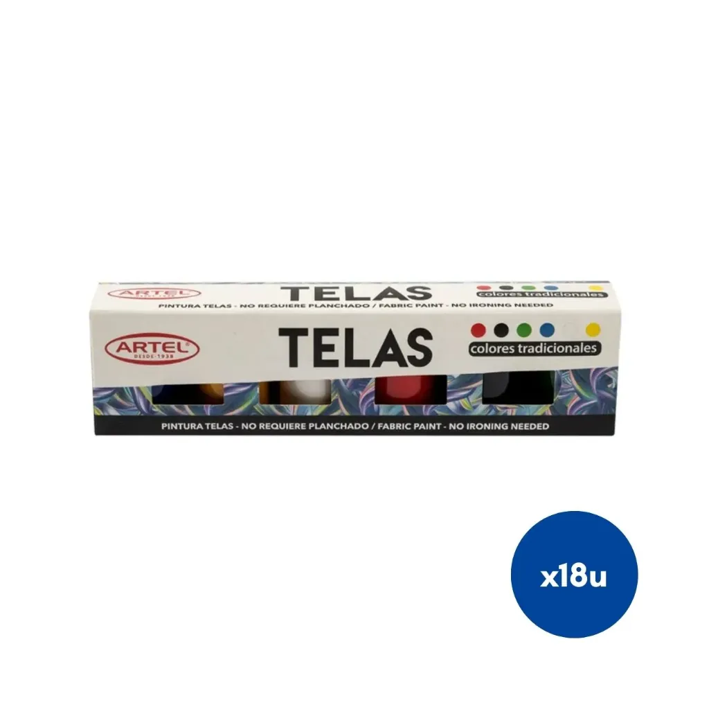 [kit-2439] Caja 18 unidades Pintura tela 6 colores 15ml - Artel