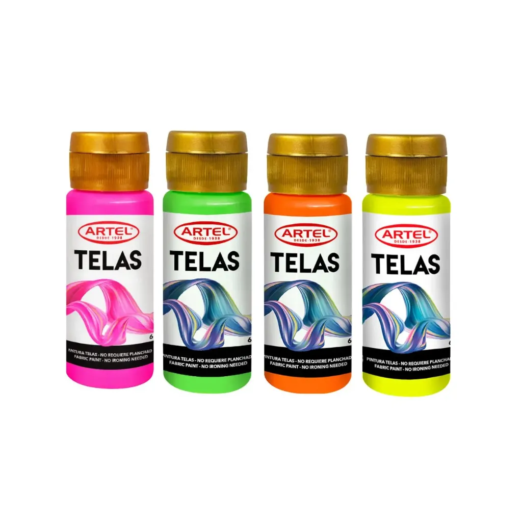 [kit-3994-naranjo] Pack 4 unidades Pintura tela neón 60ml - Artel (naranjo)