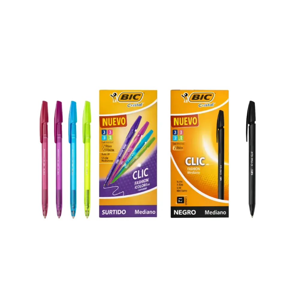 [kit-3661] Caja 12 unidades Lápiz/pasta colores clic fashion retráctil - Bic