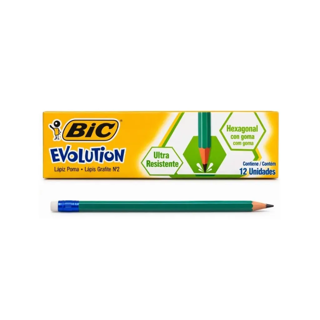 [kit-252] Caja 12 unidades Lápiz grafito N°2 HB con goma - Bic