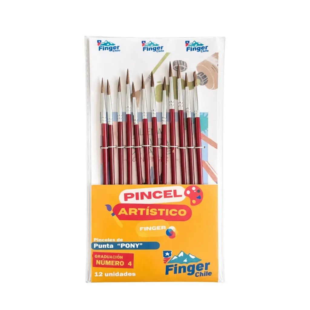 [kit-373] Set 12 unidades Pincel redondo pony Nº 4 - Finger / AA2506