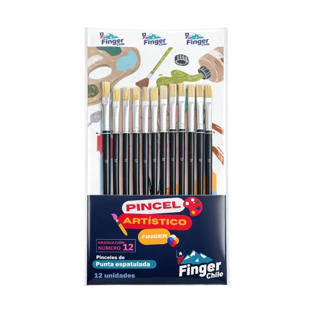 [kit-388] Set 12 unidades Pincel espátula cerda Nº 12 - Finger / AA2497