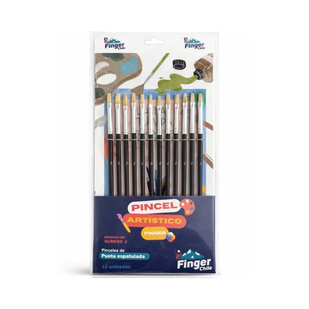 [kit-383] Set 12 unidades Pincel espátula cerda Nº 2 - Finger / AA2492