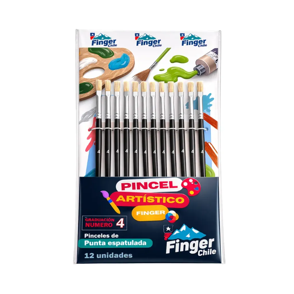 [kit-384] Set 12 unidades Pincel espátula cerda Nº 4 - Finger / AA2493