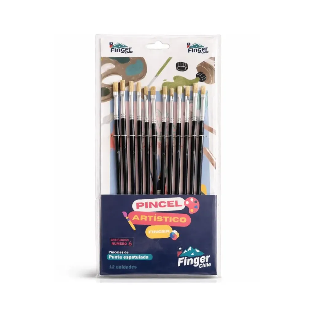[kit-385] Set 12 unidades Pincel espátula cerda Nº 6 - Finger / AA2494