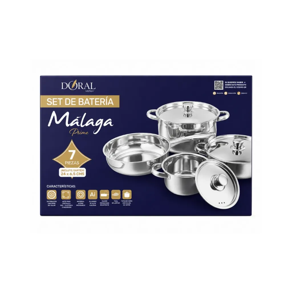 [5298] Menaje Bateria Cocina acero inox 7pzs Malaga-Doral