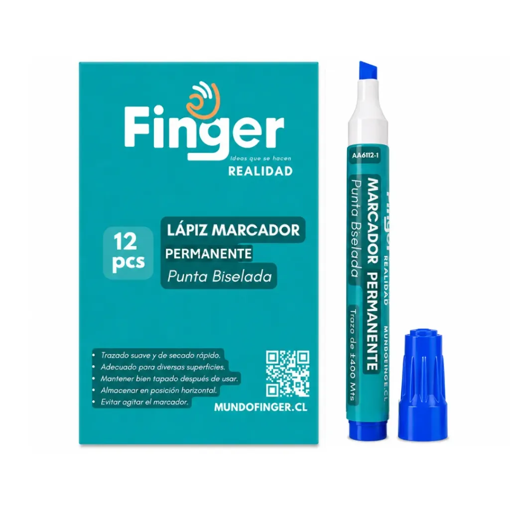 Caja 12 Uni Marcadores permanente azul punta biselada - Finger / AA6112