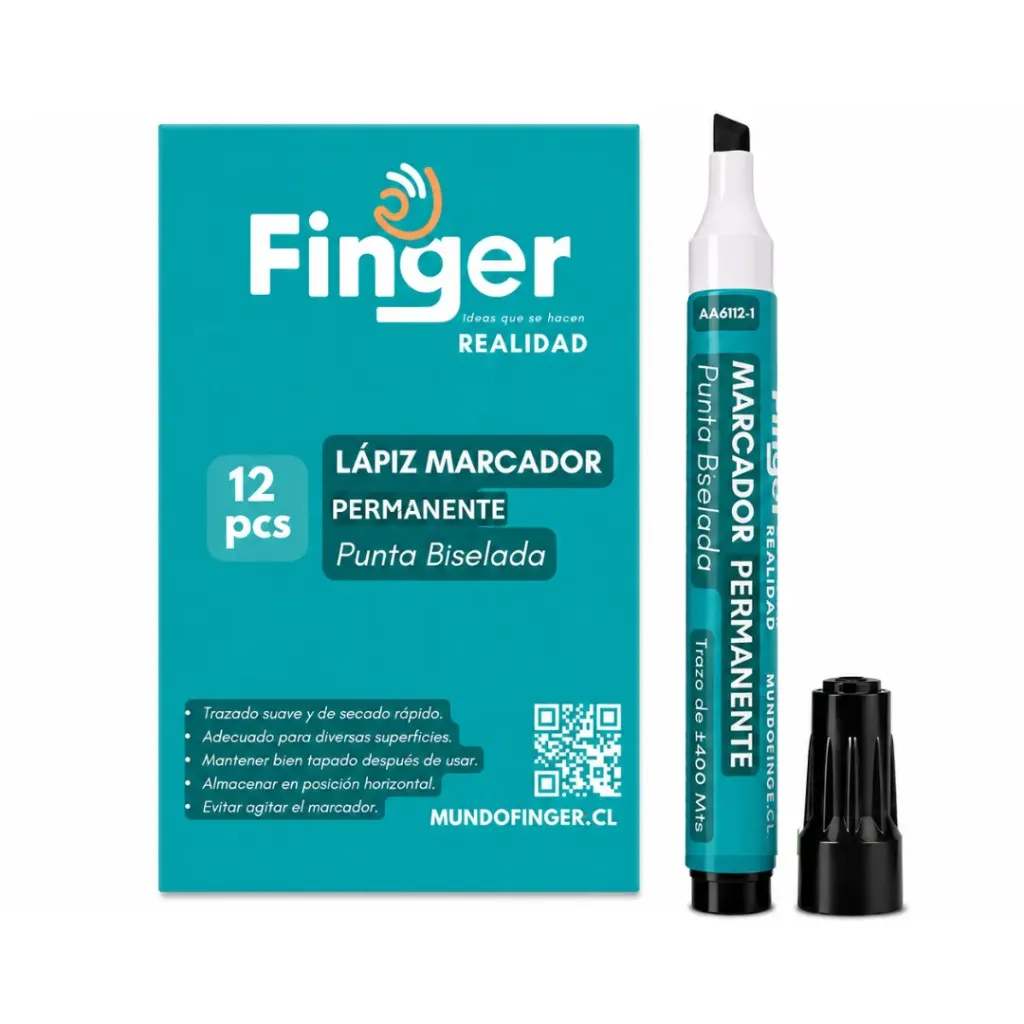 [Kit-5004] Caja 12 Un. Marcador permanente negro punta biselada - Finger / AA6112
