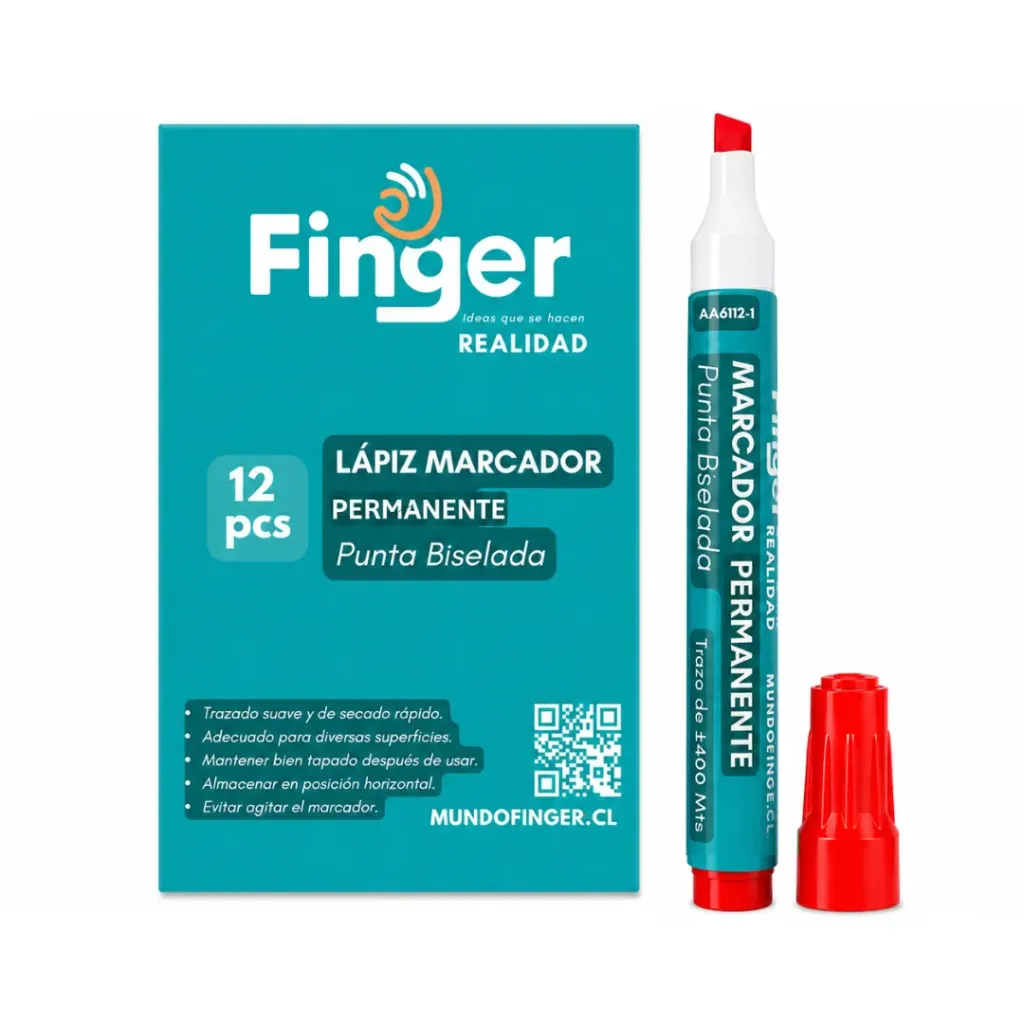 [Kit-5011] Caja 12 Un. Marcador permanente rojo punta biselada - Finger / AA6112