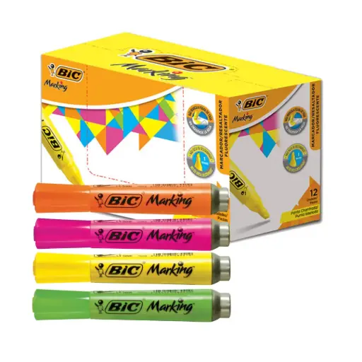 Destacador marking punta biselada 4 colores 12 unidades - Bic