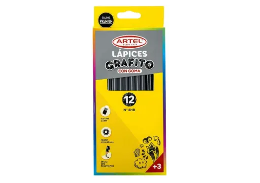 [619] Set 12 lápiz grafito N°2 hexagonal con goma - Artel