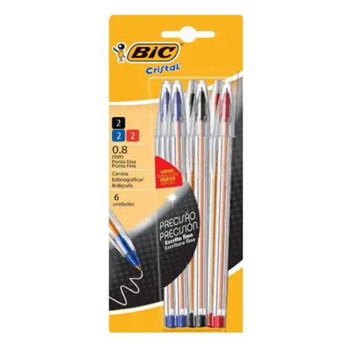 [4026] Lapiz pasta 0.8mm 3 colores 6 unidades - Bic